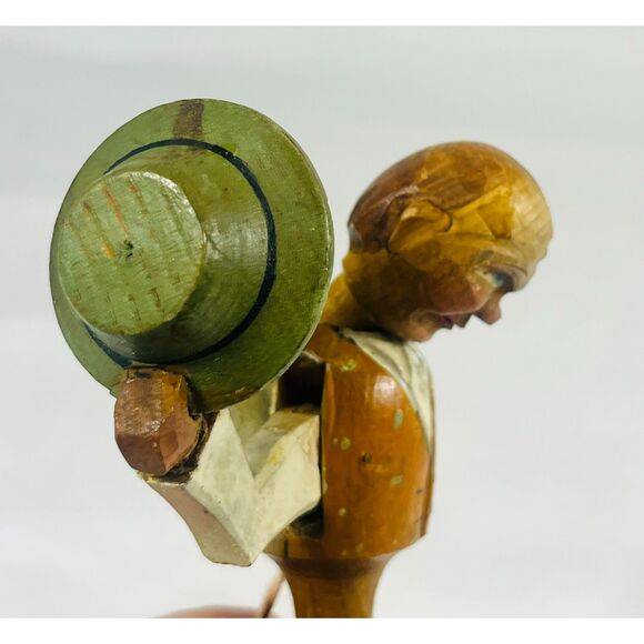 Vintage Anri Italian Wooden Bottle Stopper Man Tipping Hat Cork Hand Carved - Picture 9 of 10